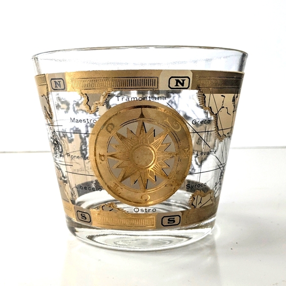 Cera World Map 22K Glass Gold Ice Bucket Vintage MCM - Picture 1 of 3